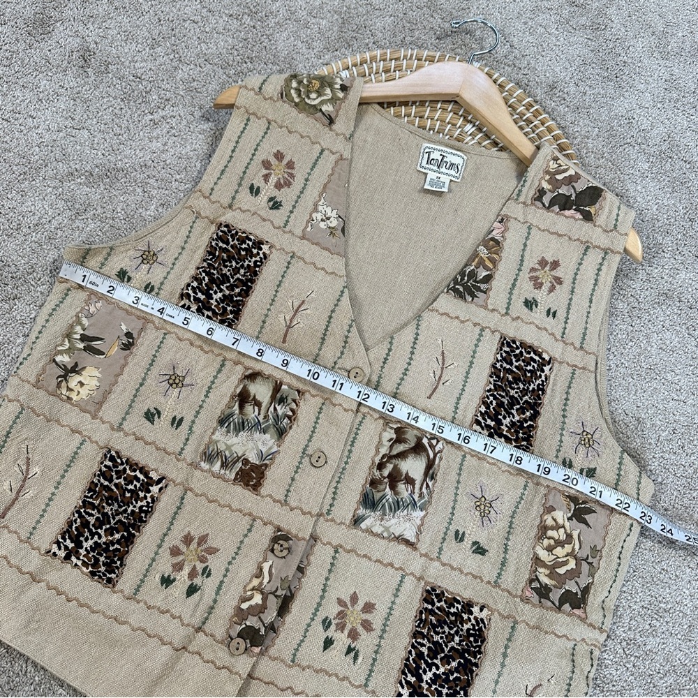 Tantrums Vintage Floral Embroidered Safari Patchwork Woven Cotton Vest in Tan 1X - Picture 9 of 9
